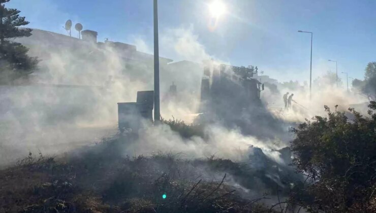 Antalya’da Kuru Atık Yangını Golf Otomobilini Küle Döndürdü