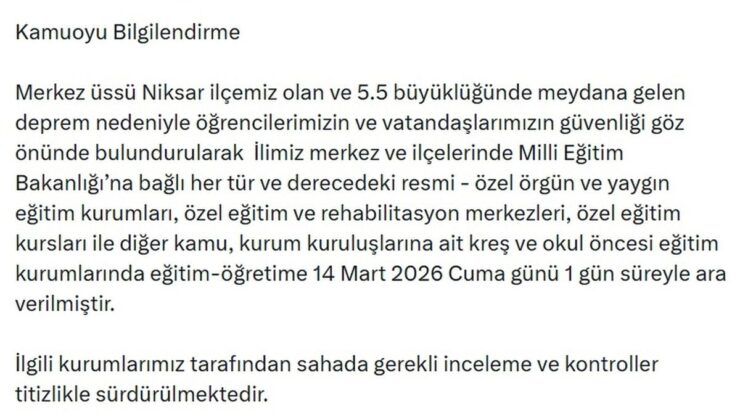 Tokat’ta 5.5 büyüklüğünde zelzele